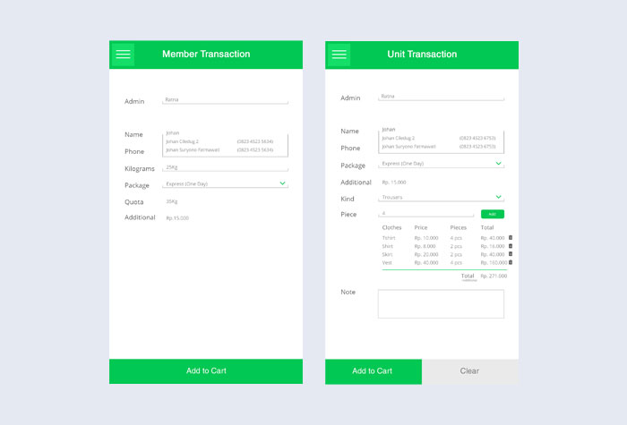 Apique Laundry application interface, screen 2